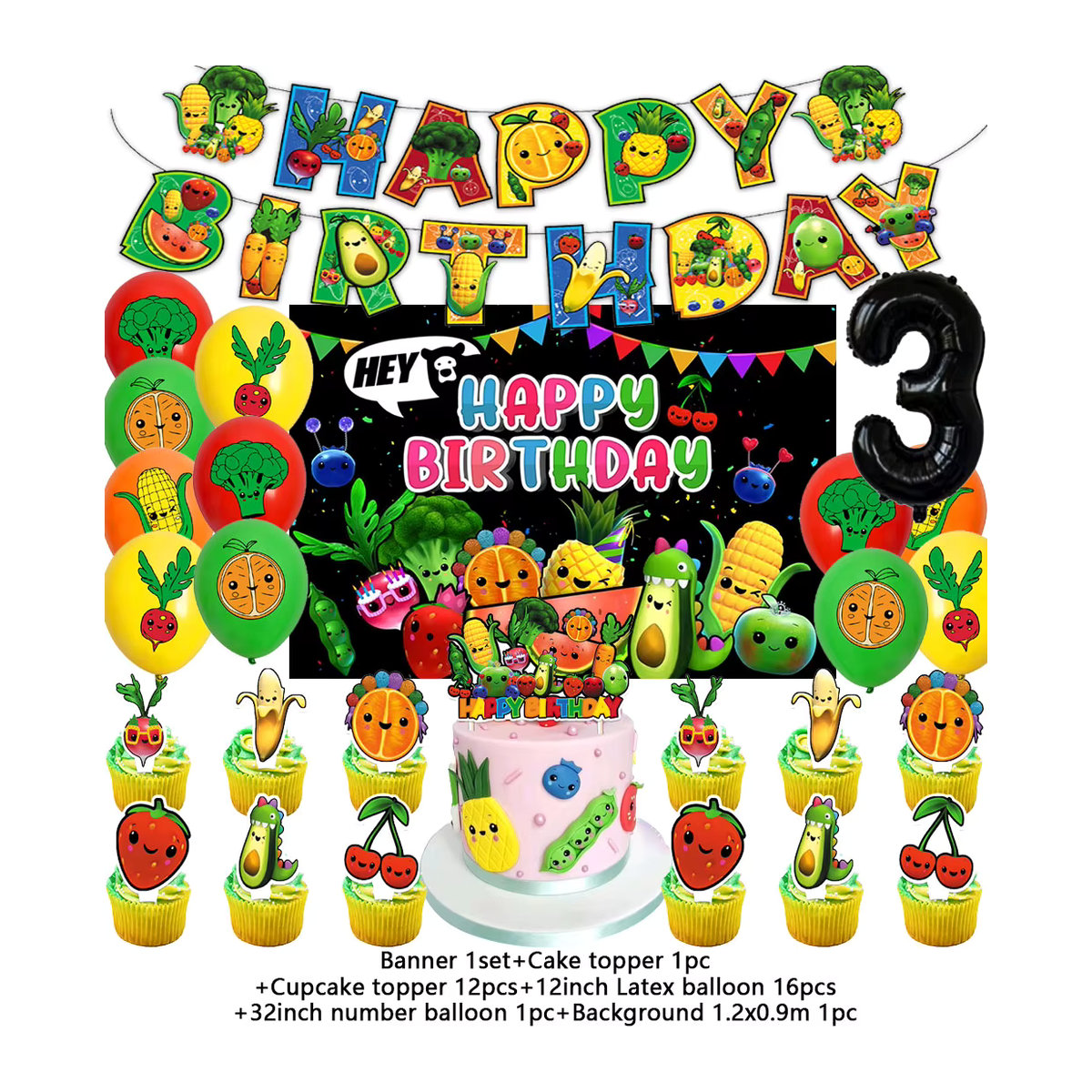 Hey Bear Obst-Thema Party-Dekoration für Kinder, mehrfarbiges Cartoon-Obst-Banner aus Papier zum Aufhängen - Bild 4