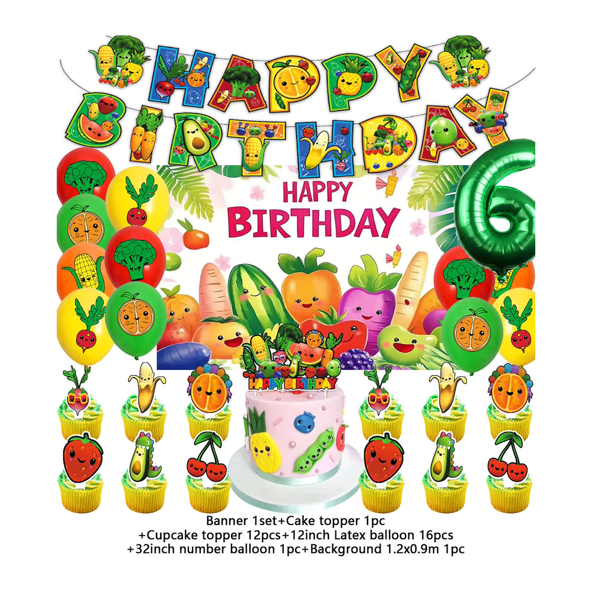Hey Bear Obst-Thema Party-Dekoration für Kinder, mehrfarbiges Cartoon-Obst-Banner aus Papier zum Aufhängen - Bild 5