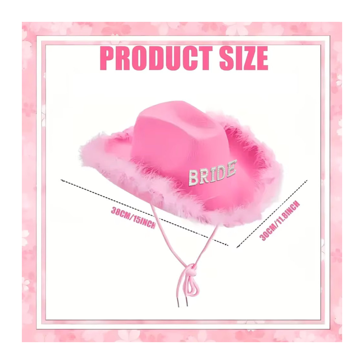 HGDTFF Cowboyhut für die Braut in Rosa mit Perlen, Buchstaben und Diamanté-Verzierung als Geschenk für Hochzeit und Bachelorette Party - Bild 3