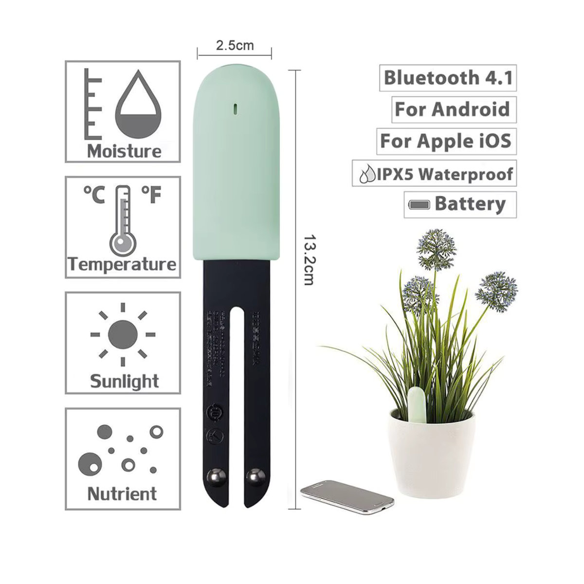 HHCC Smart Pflanzenmonitor Flora Gartenpflege Sensor für Bodenfeuchtigkeit und Fruchtbarkeit kompatibel mit Xiaomi von Timethinker - Bild 2