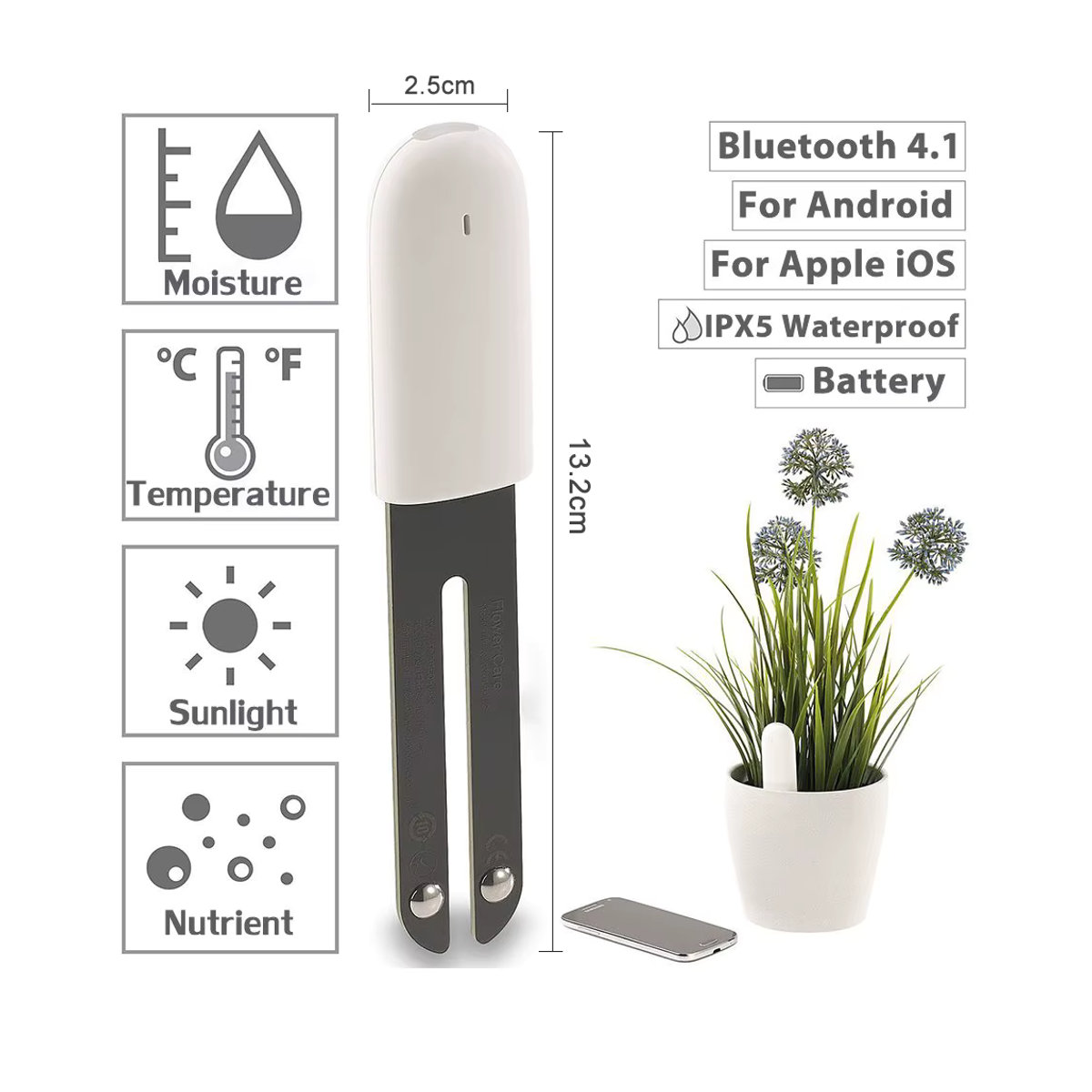 Hhcc Smart Pflanzensensor Flora Garten Monitor für Xiaomi Mijia zur Messung von Bodenfeuchtigkeit und Fruchtbarkeit - Bild 2