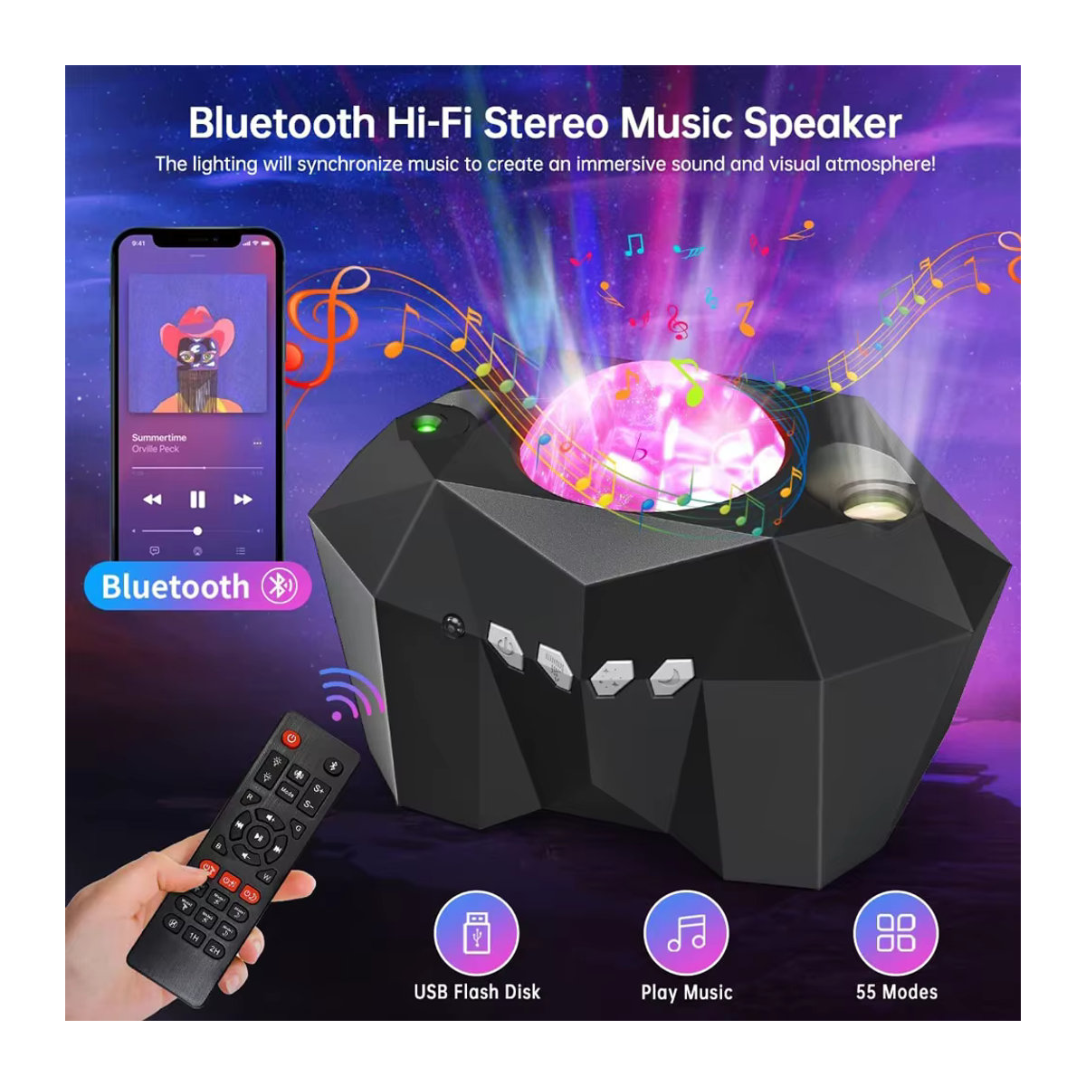 Himist Aurora Galaxy Sternenprojektor mit Bluetooth Musik und Nordlicht-Effekt für dein Schlafzimmer - Bild 2