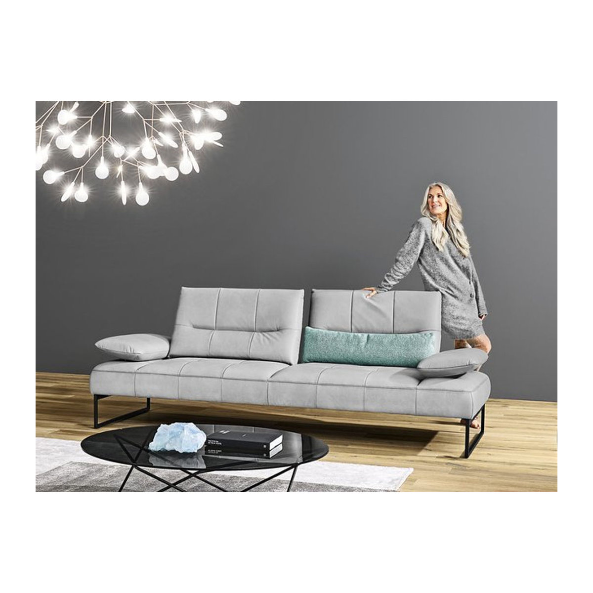 Himolla 3-Sitzer Sofa 9360 aus Echtleder mit Metallfüßen in Anthrazit, Weiß oder Grau - Bild 1