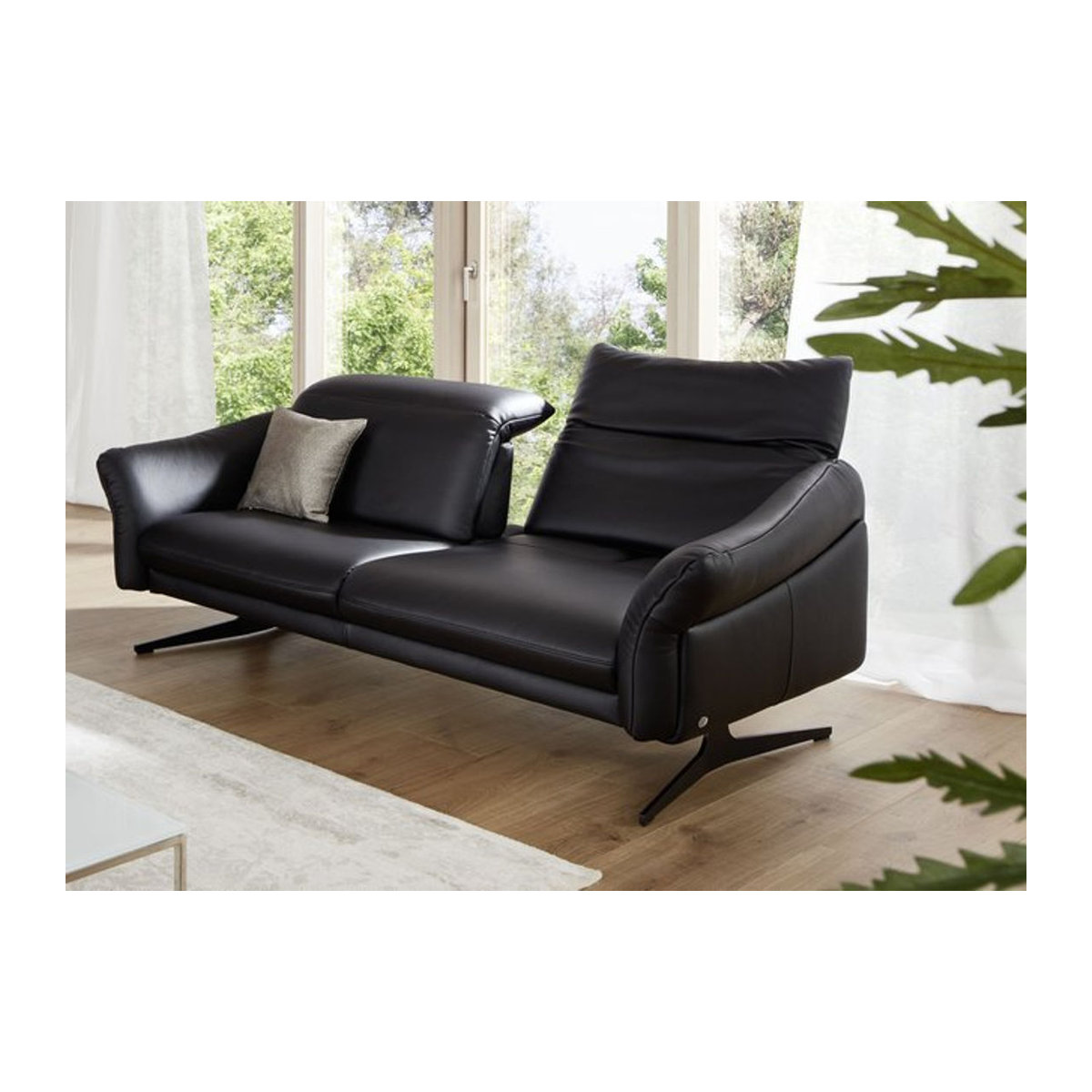 Himolla Sofa 1808 als 2,5 Sitzer aus Echtleder in Anthrazit und Schwarz mit Metallgestell, B/T/H: 193 x 101 x 101 cm - Bild 1