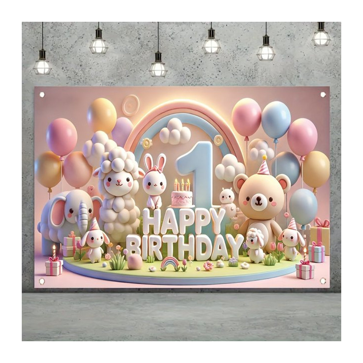 Hintergrundbanner zum 1. Geburtstag Happy Party in Tiefer Saphir aus Vinyl für Outdoor- und Heimfeier sowie Gartenraumdekoration - Bild 1