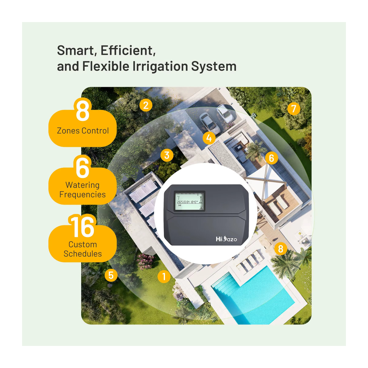 HiOazo 8-Zonen Smart-Bewässerungsregler mit WiFi und LCD-Display für Rasen und Innenhof zur App-basierten Steuerung inklusive Wetterschätzung und manueller Bewässerung - Bild 3