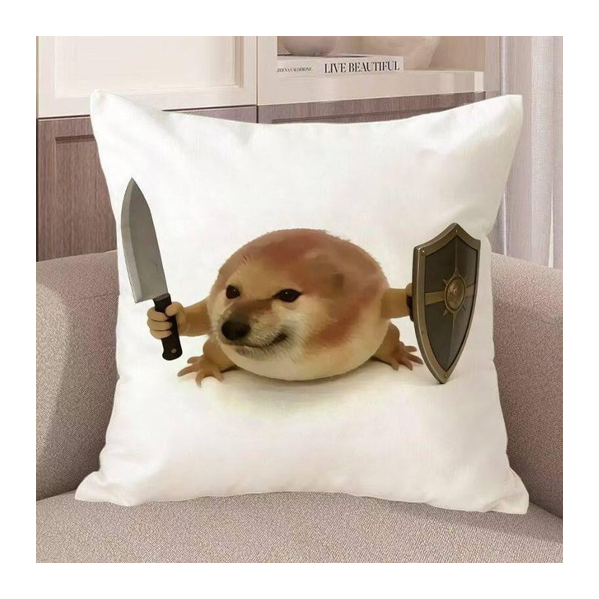 Hippie Hund Meme Kissenbezug aus Peach Skin für Sofa und Schlafzimmer, B/B: 18 x 18 cm - Bild 1