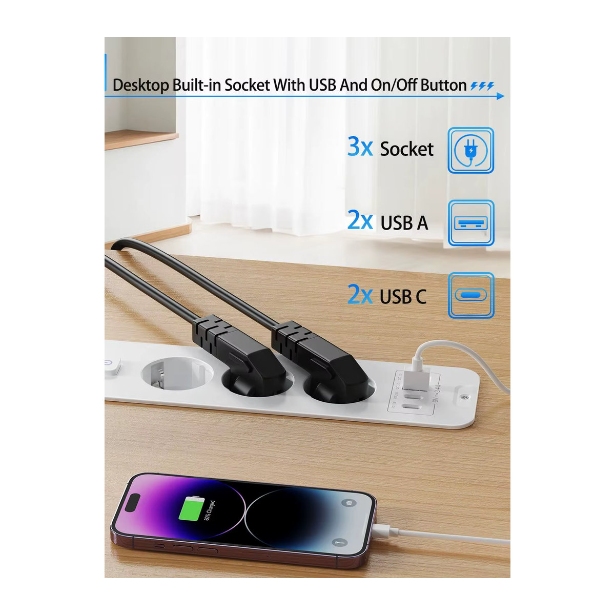 HITRENDS 7-in-1 Unterputz-Steckdose mit Schalter, Weiß, 2 USB-A + 2 USB-C, 20 W Schnellladung und Überspannungsschutz - Bild 6