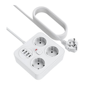 HITRENDS Steckdosenleiste mit 3 AC-Steckplätzen, 2 USB-A und 2 USB-C Anschlüssen, Überspannungsschutz, Weiß, Minimalistisches Design