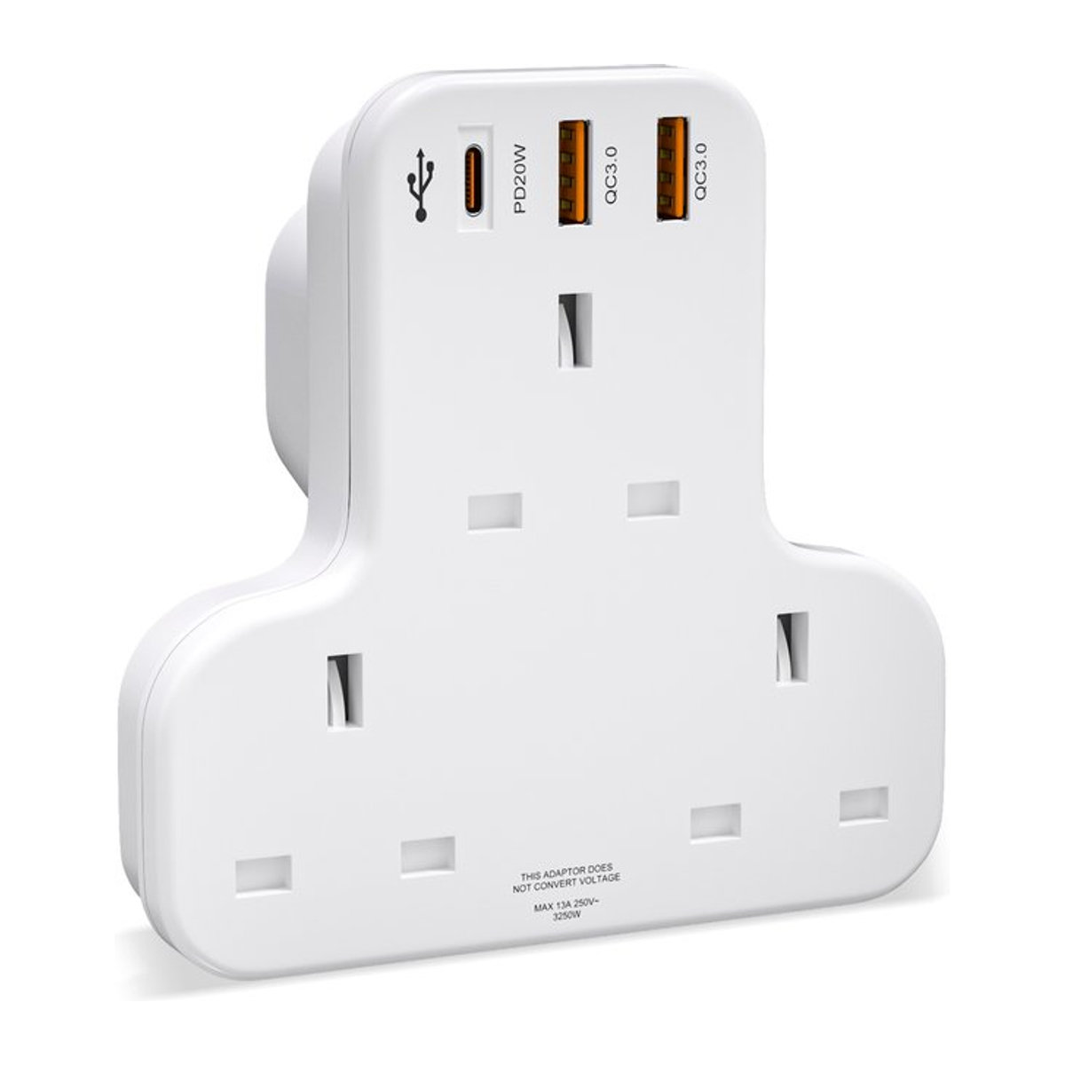 HITRENDS UK Wandsteckdose Stecker Extender mit 3 AC-Ausgängen, 2 USB-Ports inklusive QC 3.0 und USB-C PD 20W Schnellladeadapter in Weiß - Bild 1