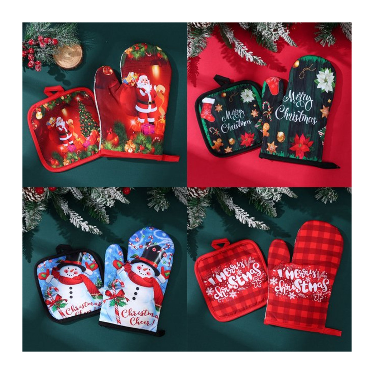 Hitzebeständige Backhandschuhe Set für Mikrowelle und Ofen mit Anti-Verbrühung-Schutz im Weihnachtsdesign - Bild 1