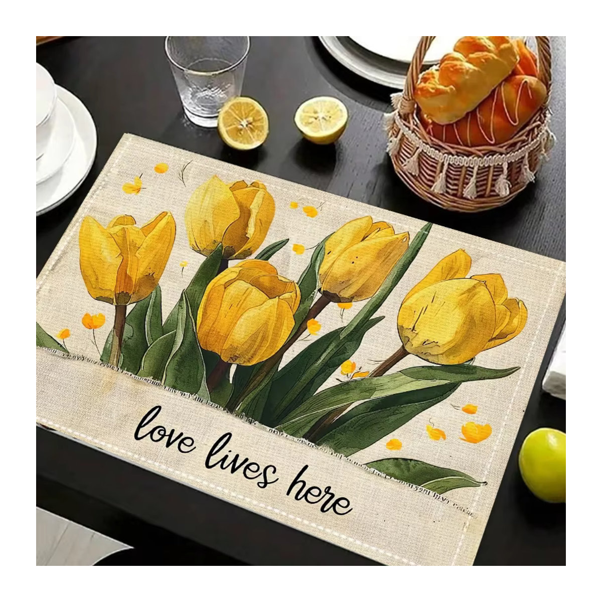 Hitzebeständige Tischmatte mit Tulpenmuster für die Wohnküche und den Urlaub, leicht zu reinigen - Bild 2