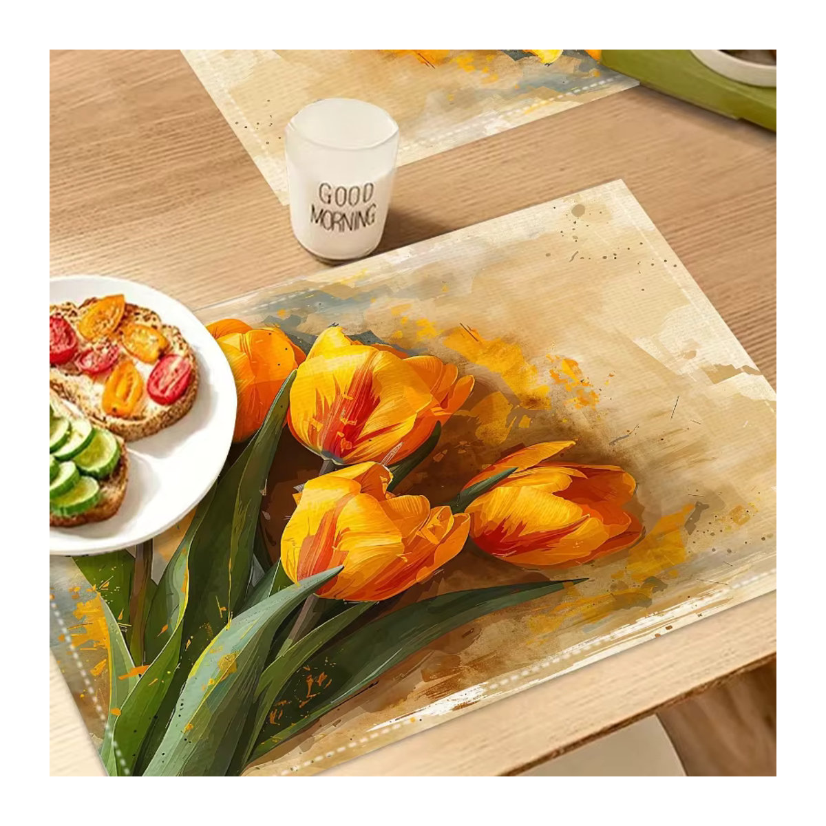 Hitzebeständige Tischmatte mit Tulpenmuster für die Wohnküche und den Urlaub, leicht zu reinigen - Bild 3