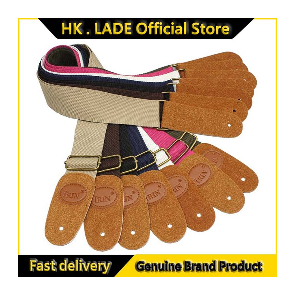 HK.LADE Gitarrengurt aus reiner Baumwolle in Bunt und Grün im Bohemian-Design, verstellbar für Bass, Akustik- und E-Gitarren - Bild 1