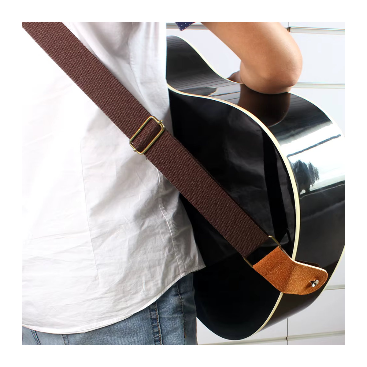 HK.LADE Gitarrengurt aus reiner Baumwolle in Bunt und Grün im Bohemian-Design, verstellbar für Bass, Akustik- und E-Gitarren - Bild 2
