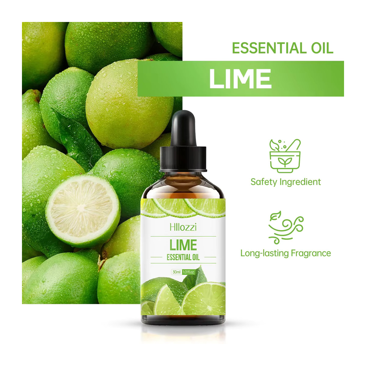 Hllozzi Ätherisches Limettenöl, reines Pflanzenöl für Aromatherapie und Diffusoren, 30 ml - Bild 2