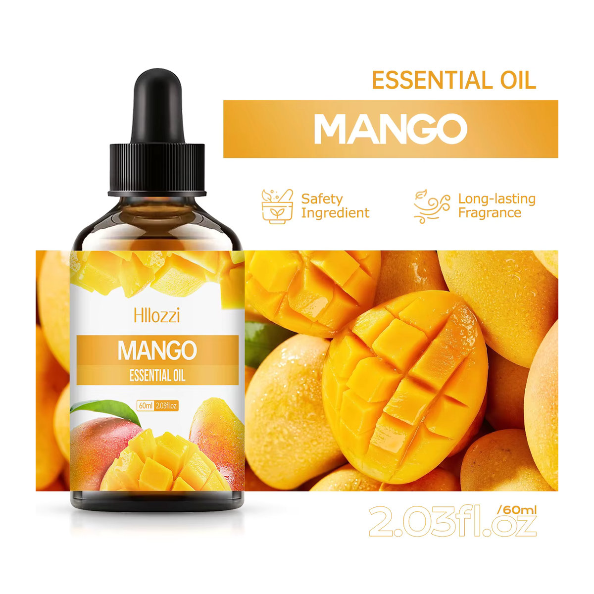 Hllozzi Ätherisches Mangoöl für Aromatherapie und Diffusoren, Fruchtiges Öl in brauner Glasflasche - Bild 3
