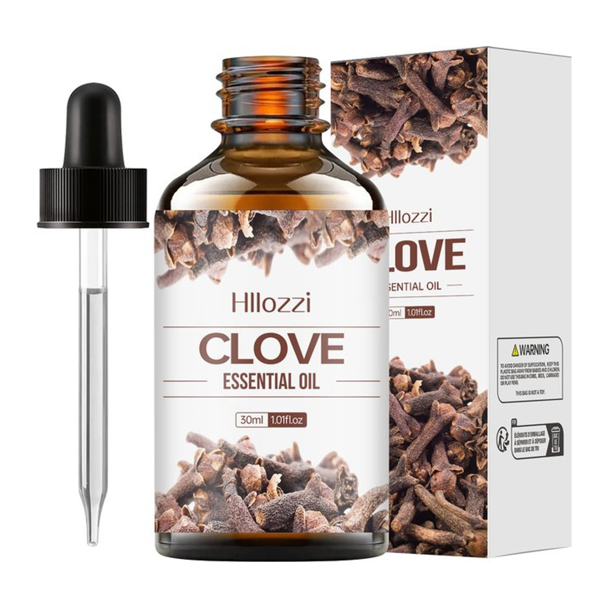 Hllozzi Ätherisches Nelkenöl 30 ml in transparenter Glasflasche für Aromatherapie und Massage - Bild 1