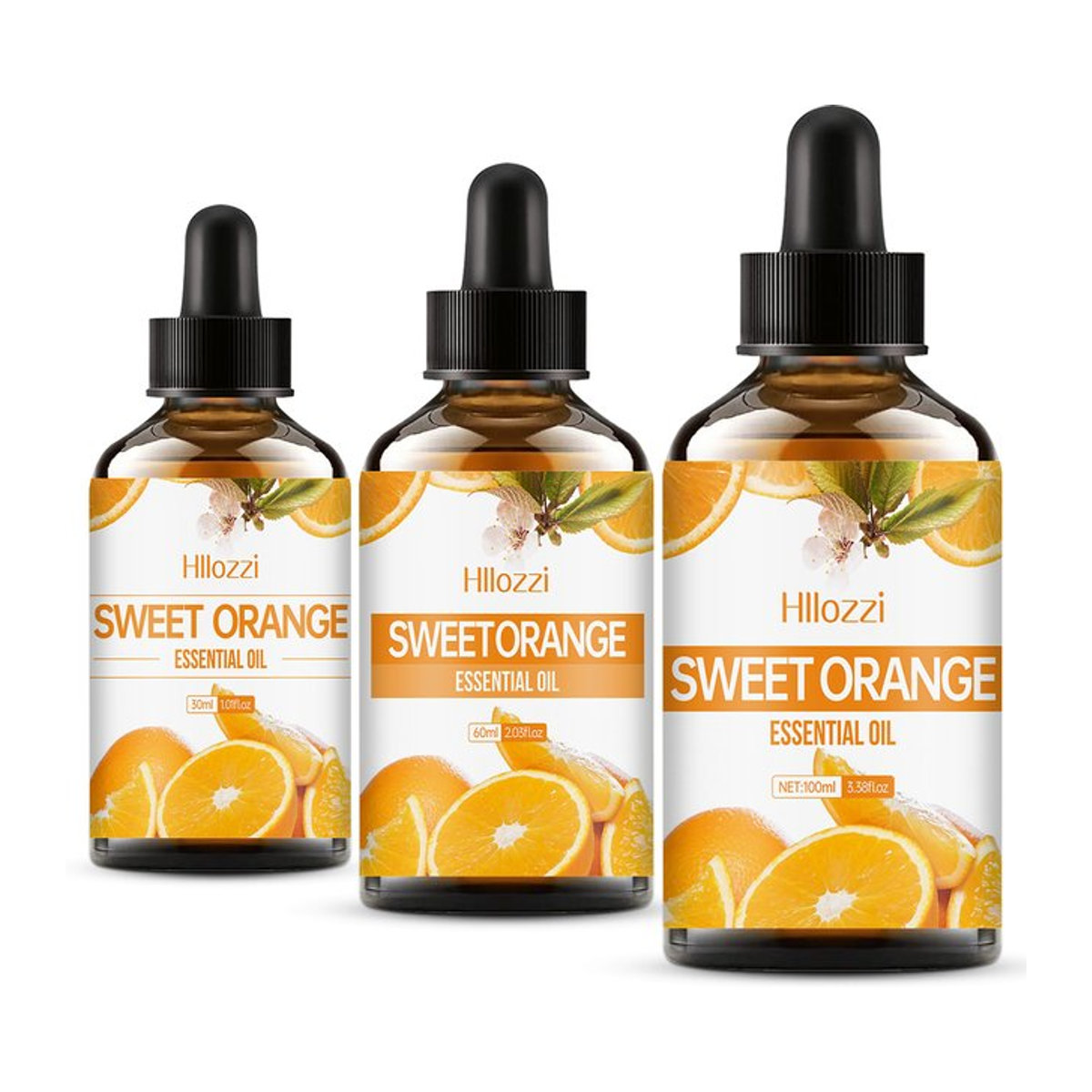 Hllozzi Ätherisches Orangenöl in Glasflasche für Aromatherapie und Luftbefeuchter, Farbe: Orange/Braun - Bild 1