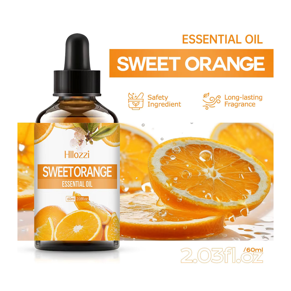 Hllozzi Ätherisches Orangenöl in Glasflasche für Aromatherapie und Luftbefeuchter, Farbe: Orange/Braun - Bild 3