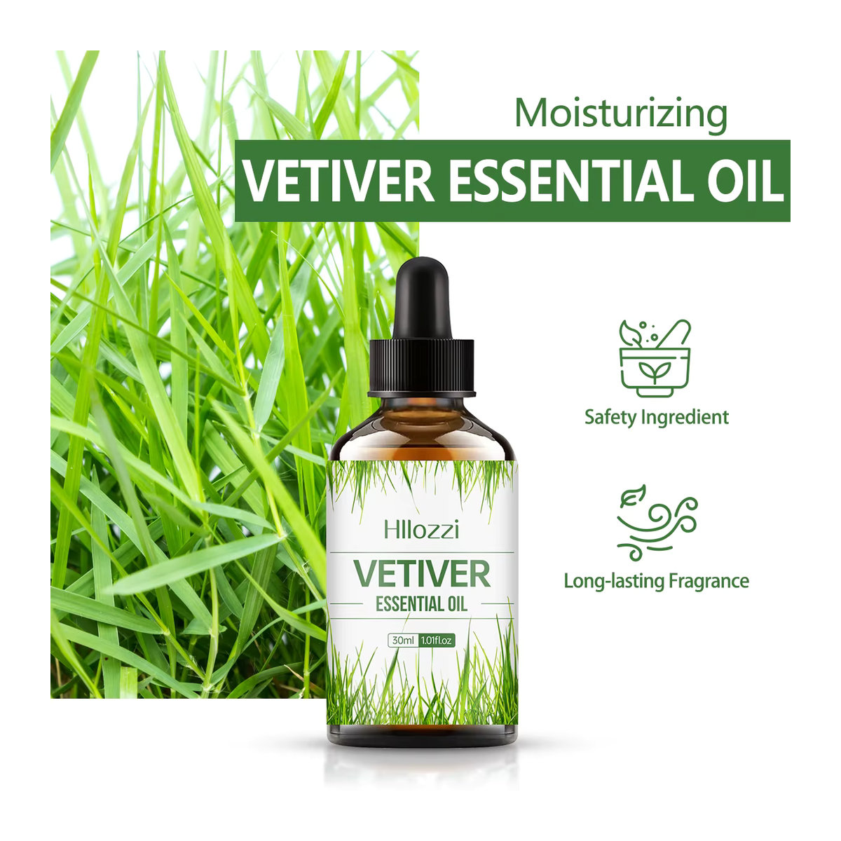 Hllozzi Ätherisches Vetiver-Öl, reines Öl zur Aromatherapie, 30 ml - Bild 2