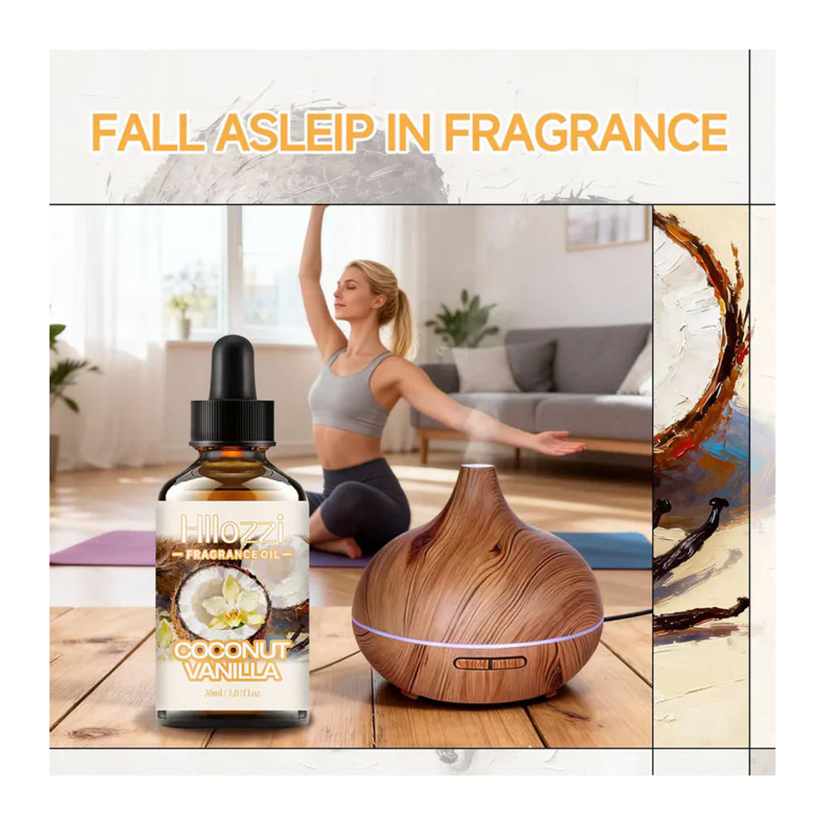 Hllozzi Duftöl Kokosnuss-Vanille für Aromatherapie und Kerzen in Glas, transparent, rund - Bild 3