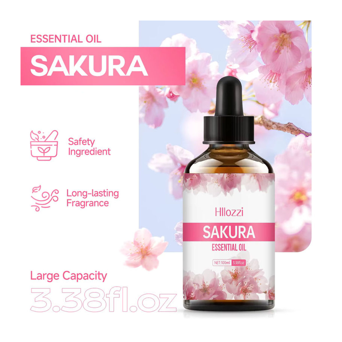 Hllozzi Sakura Ätherisches Öl in Rosa, Florales Massageöl für Gesicht, Haare, Körper und DIY-Projekte wie Seife oder Kerzen, Transparentes Öl in der Glasflasche - Bild 2