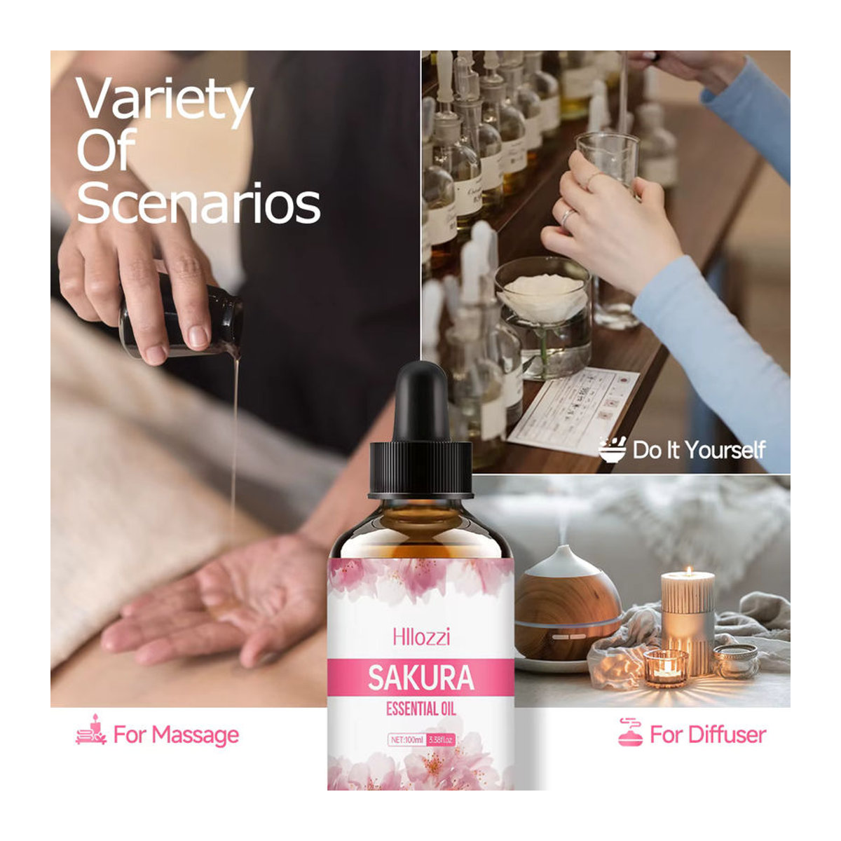 Hllozzi Sakura Ätherisches Öl in Rosa, Florales Massageöl für Gesicht, Haare, Körper und DIY-Projekte wie Seife oder Kerzen, Transparentes Öl in der Glasflasche - Bild 4