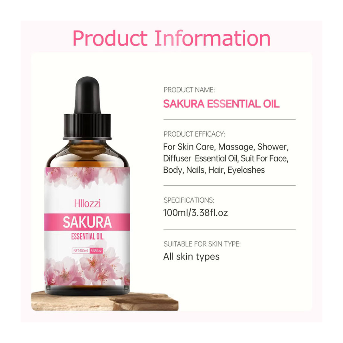 Hllozzi Sakura Ätherisches Öl in Rosa, Florales Massageöl für Gesicht, Haare, Körper und DIY-Projekte wie Seife oder Kerzen, Transparentes Öl in der Glasflasche - Bild 5