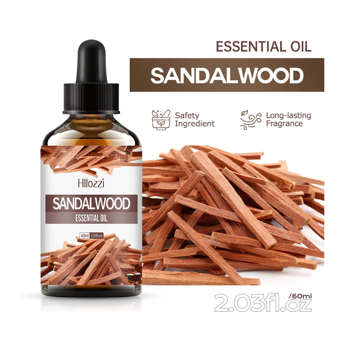 Hllozzi Sandelholz ätherisches Öl für Aromatherapie, Kerzenherstellung und Seifenherstellung, transparent - Bild 3