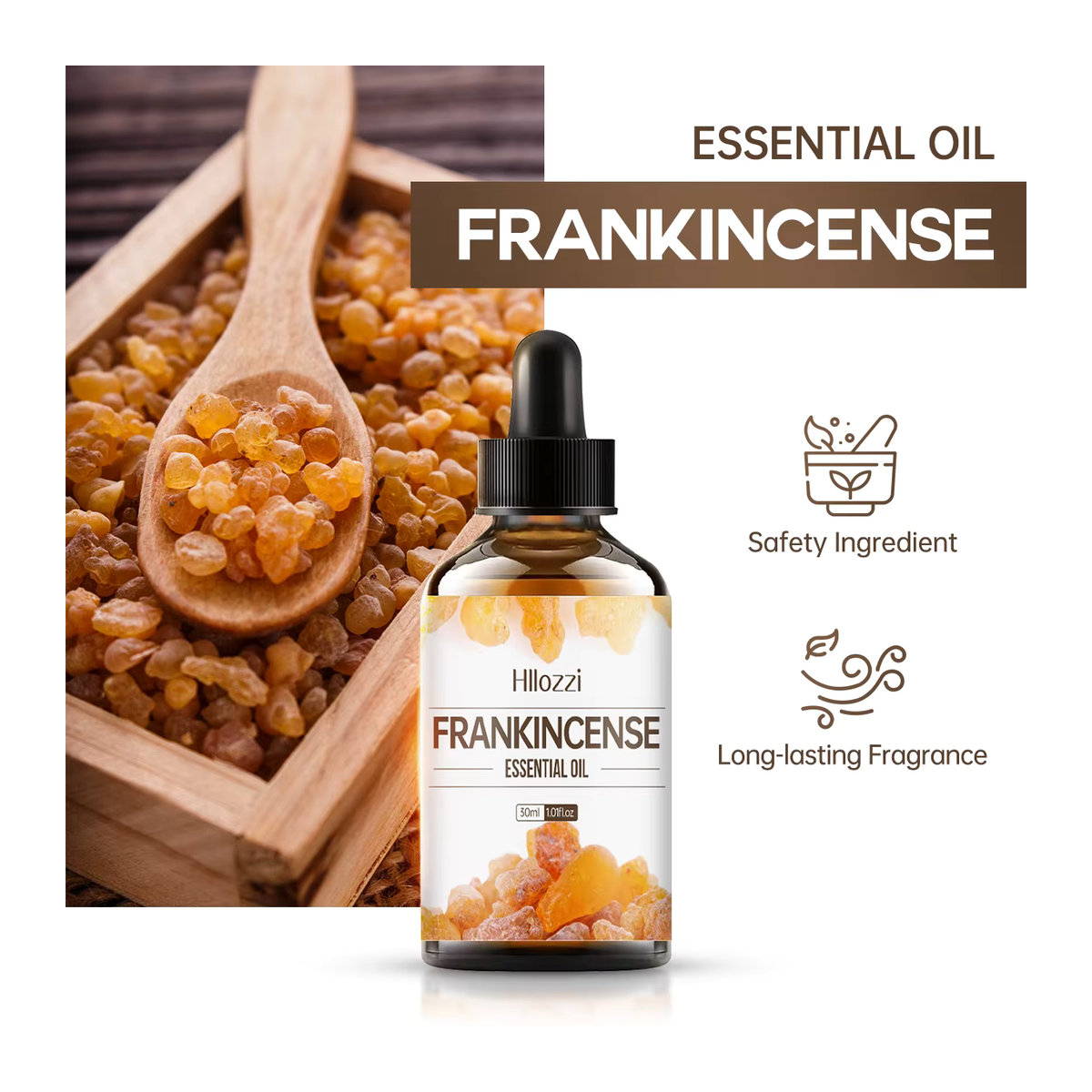 Hllozzi Weihrauch ätherisches Öl zur Aromatherapie und Massage, holzig, Glasflasche, 30 ml / 60 ml / 100 ml - Bild 3