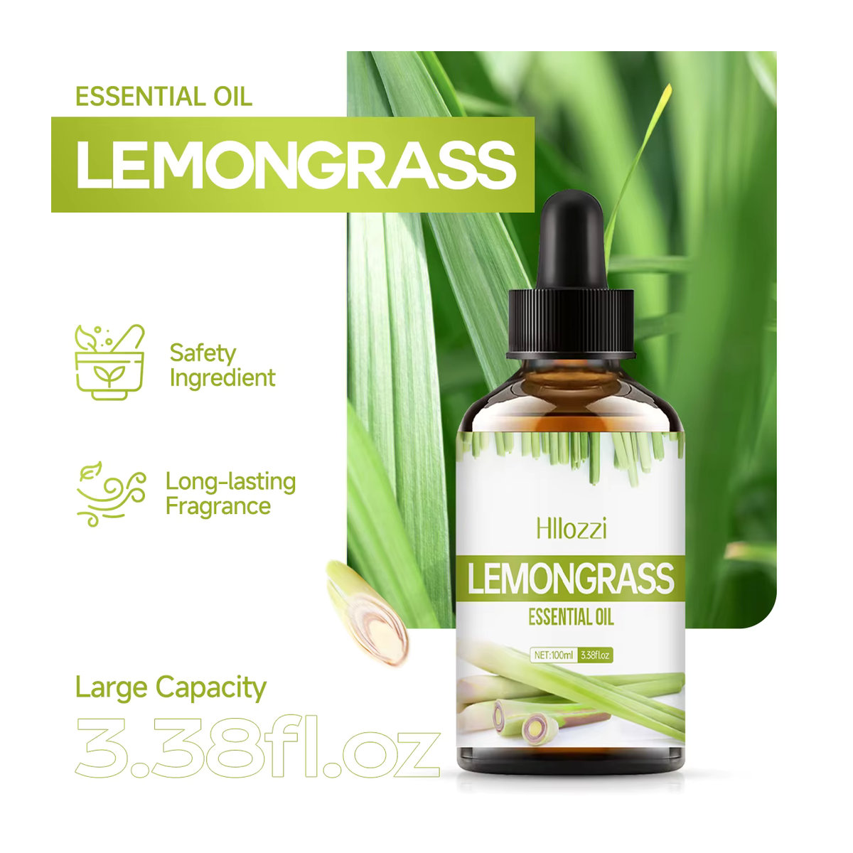 Hllozzi Zitronengrasöl in brauner Glasflasche für Aromatherapie und Luftbefeuchter - Bild 2