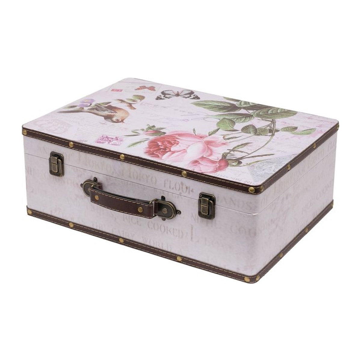 HMF VKO102 Vintage Koffer aus Holz in Weiß mit floralem Rosen-Design, B/T/H: 44 x 32 x 16 cm - Bild 1