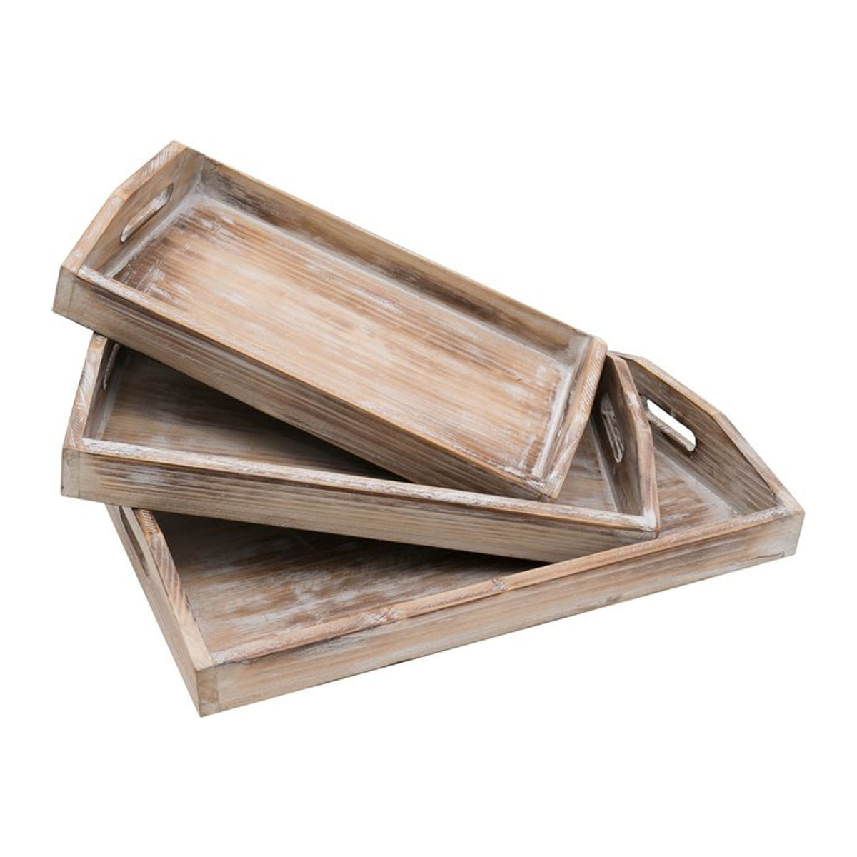 HMF VTA101-S3 Deko Tablett Set aus Holz in Braun im Vintage Design, 3er Set, Rechteckig - Bild 1