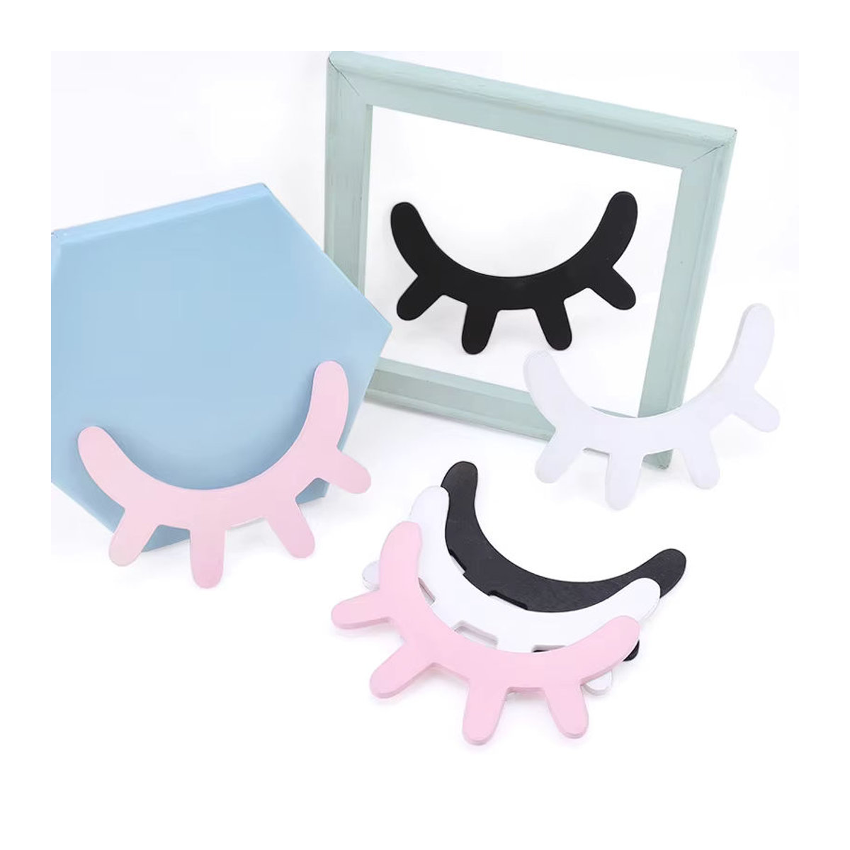 HMQ beauty 2er Set Holz Wandaufkleber mit 3D Augen und Wimpern Muster in Schwarz und Mehrfarbig zur Dekoration für Wimpernstudios und Schönheitssalons - Bild 4