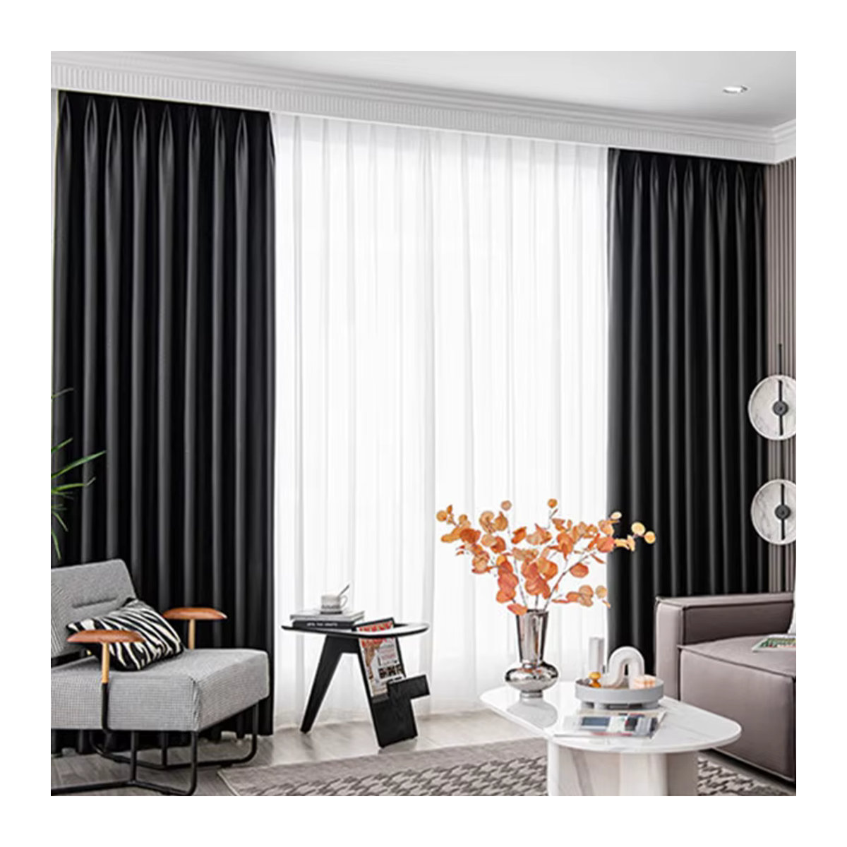 HMYI Blackout Vorhänge Verdunkelungsvorhänge für Wohnzimmer und Schlafzimmer in Schwarz und Beige - Bild 3