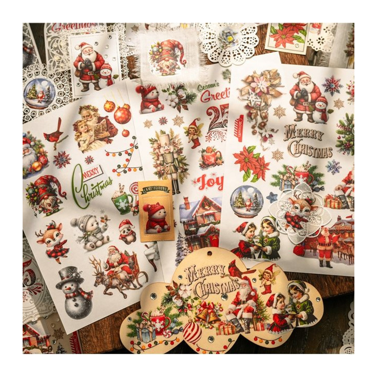 Hobbisland Vintage Weihnachten Rub-On Transferaufkleber mit Winterhaus und Weihnachtsmann in Multicolor für Scrapbooking und Bastelbedarf - Bild 1