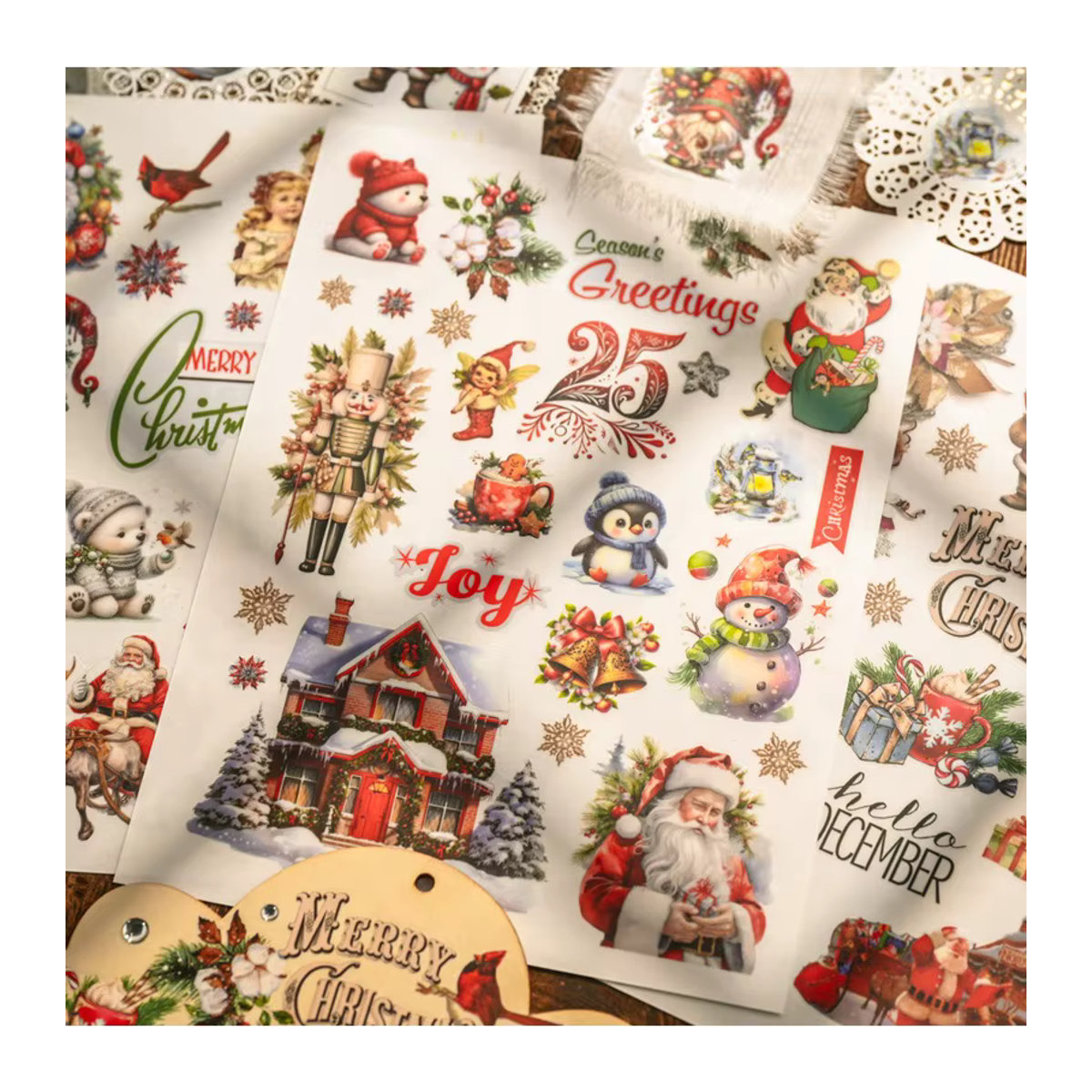 Hobbisland Vintage Weihnachten Rub-On Transferaufkleber mit Winterhaus und Weihnachtsmann in Multicolor für Scrapbooking und Bastelbedarf - Bild 2