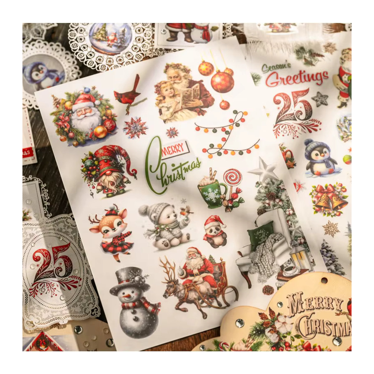 Hobbisland Vintage Weihnachten Rub-On Transferaufkleber mit Winterhaus und Weihnachtsmann in Multicolor für Scrapbooking und Bastelbedarf - Bild 3