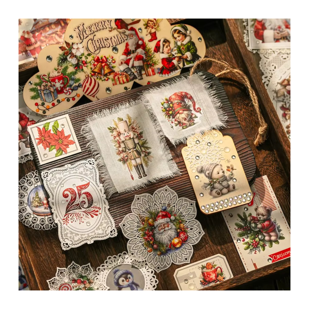 Hobbisland Vintage Weihnachten Rub-On Transferaufkleber mit Winterhaus und Weihnachtsmann in Multicolor für Scrapbooking und Bastelbedarf - Bild 4