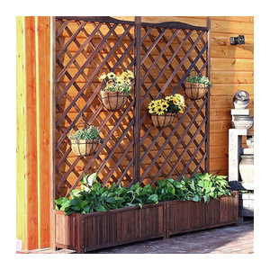 Hochbeet aus Holz mit Spalier und Stützgitter in Braun für den Garten und die Terrasse