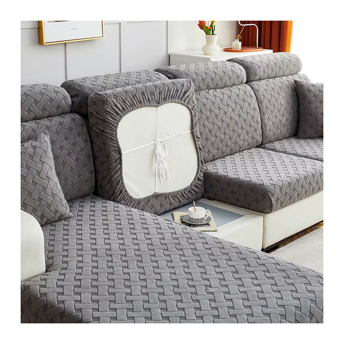 Hochwertige Jacquard Plüsch-Sofasitzbezüge für dein Wohnzimmer als Ecksofaschutz und Kissen-Schonbezug - Bild 6