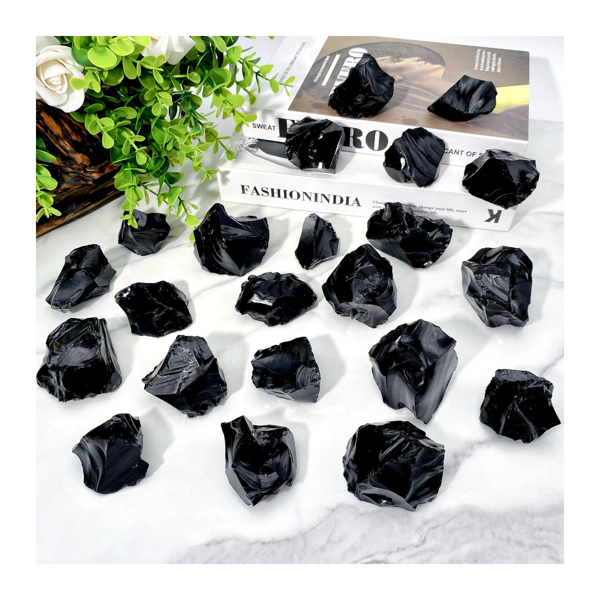Hochwertiger Obsidian Rohstein in Schwarz als natürlicher Kristall für DIY Ornamente und Dekosteine - Bild 3
