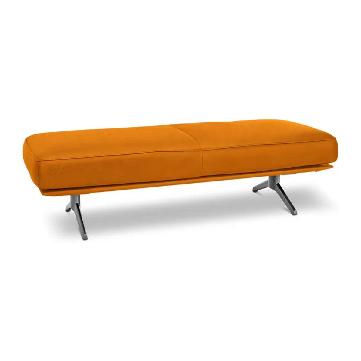 Hockerbank KOINOR Hiero Polsterhocker aus Echtleder in Orange mit Nickel matt, B/T/H: 150 x 60 x 38 cm - Bild 1