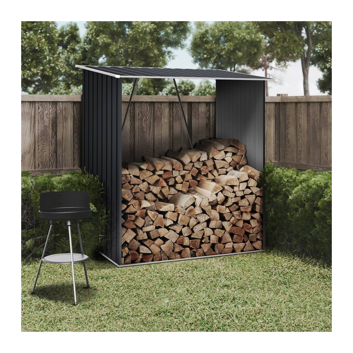 HOGGAR Feuerholzschrank Lerum aus Metall in Anthrazit, B/H/T: 166 x 83 x 154 cm - Bild 2