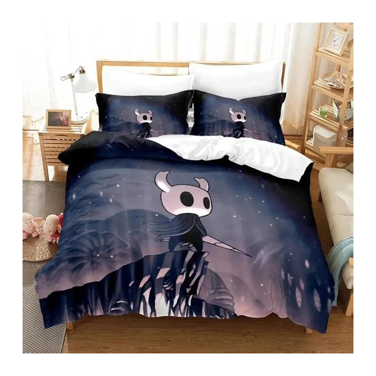 Hollow Knight Anime Bettwäsche Set mit Bettbezug und Kissenbezug für Erwachsene und Kinder, B/H: 133 x 200 cm (Beispielmaß basierend auf King/Queen Size Logik, falls 70x133cm als Teilmaß gilt) – bitte beachten Sie: Da die Maße im Originaltext unklar sind, - Bild 1