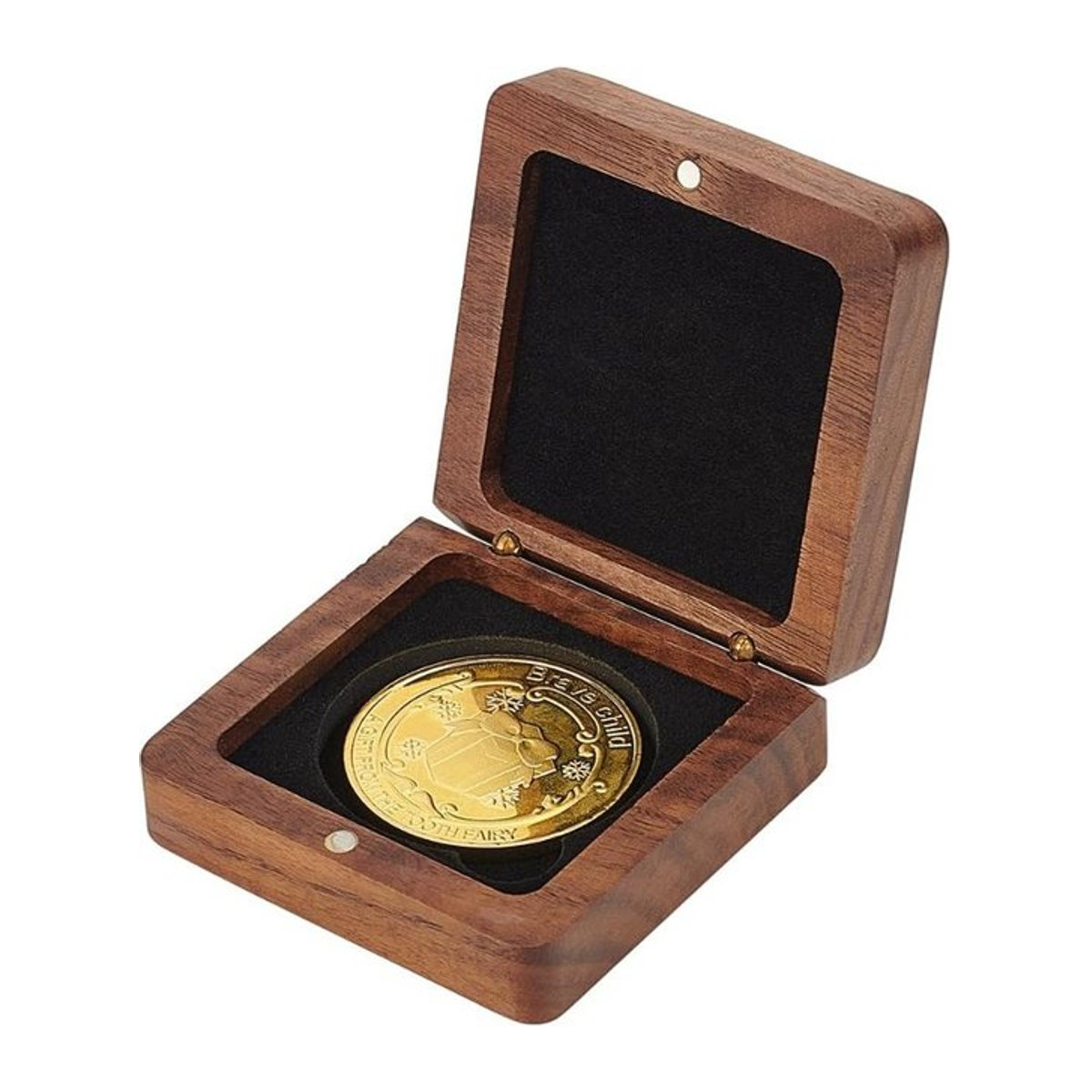 Holz-Münzpräsentationsbox mit schwarzem Samt-Inlay für 40 mm Münzen in Braun und Schwarz - Bild 1