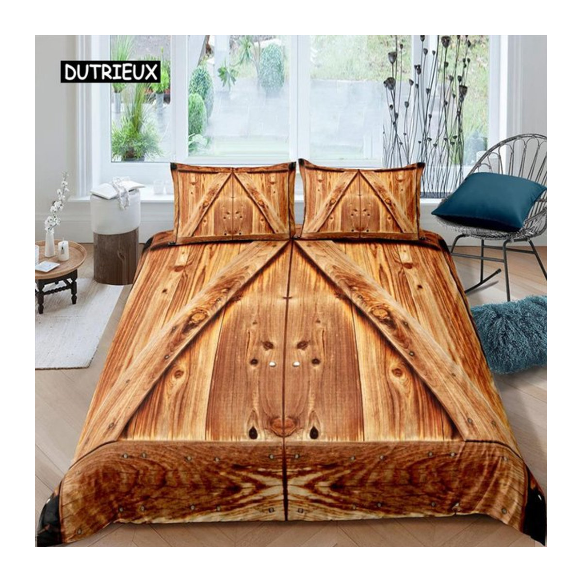 Holz Scheunentor Bettwäsche-Set im rustikalen Bauernhaus-Stil aus Polyester mit Reißverschluss, B/H: 135 x 200 cm - Bild 1