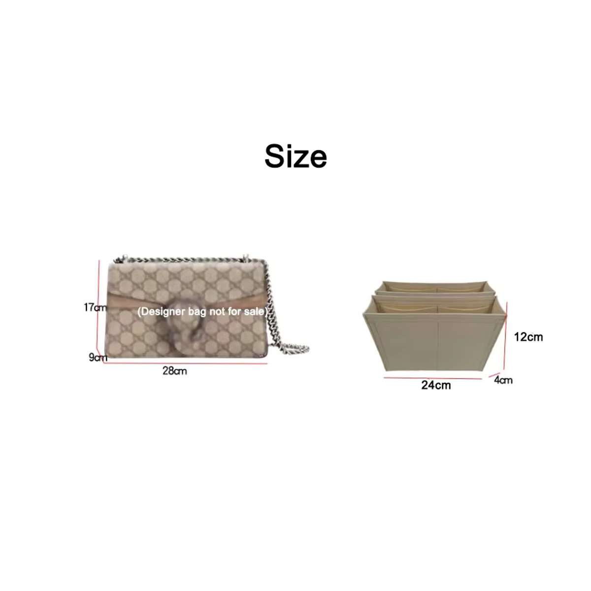 HOM RIOS Taschen-Organizer-Einsatz für Dionysus Umhängetaschen, 1 Paar, Beige, B/T/H: 28 x 17 x 9 cm - Bild 2