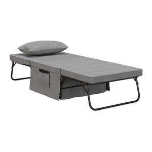 HOMCOM 4-in-1 Klappbett als Gästebett Sessel und Ottomane in Grau, 5-stufig höhenverstellbar mit 8 cm Schaumstoffmatratze und Metallrahmen, B/T/H: 188 x 75 x 38 cm